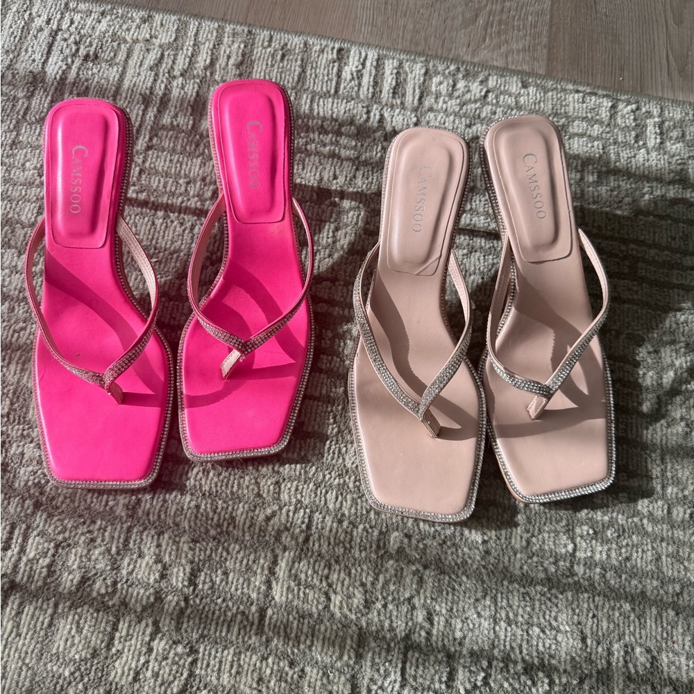 Pink and Nude Rhinestone Thong Sandals